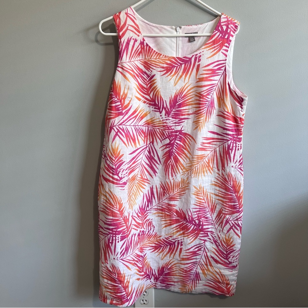 J. Jill 12 Pink Orange Tropical Linen Sleeveless Shift Dress - Picture 16 of 17